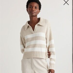 Quince 100% Organic Cropped Cotton Polo Sweater Beige Ivory Medium M